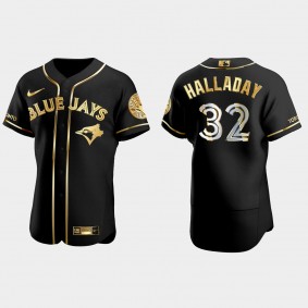 Toronto Blue Jays #32 Roy Halladay Gold Edition Authentic Jersey - Black